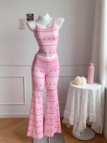 Comfortcana Ensemble 2 pièces décontracté pour femmes, comprenant un débardeur imprimé et un pantalon