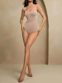 Anewsta Women's Apricot Backless Briefs Body Shaper With Tummy Control And Slight Stretch Casual Long Shapewear Bodysuit - Apricot - View 4