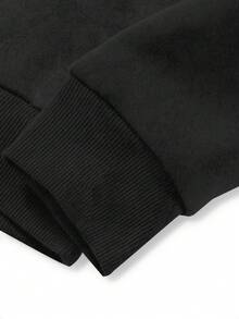 Manfinity Homme 宽松男士保暖连帽衫和运动裤两件套，字母印花，秋冬服装 - 黑色 - 查看 7