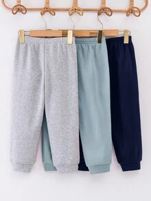 SHEIN 兒童小男孩 2件套 買1送1 休閒返校風 冬季舒適時尚實用百搭秋季長褲，附口袋裝飾，日常穿著 - 藏蓝色 - 查看 3