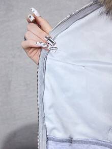 ROMWE Avant Y2K 复古天鹅绒迷彩连帽仿皮草开衫女式常规夹克，秋冬 - 彩色 - 查看 8