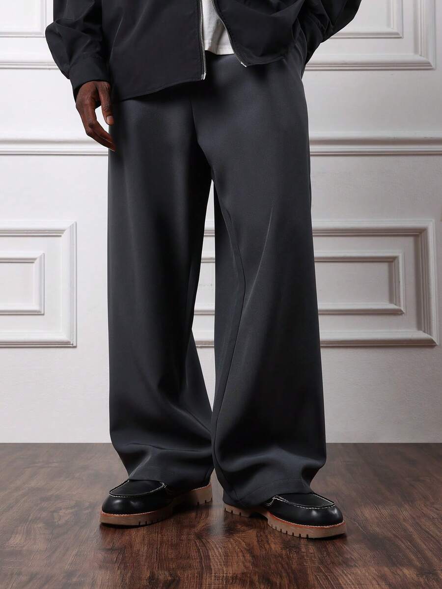 SUMWON Wide Leg Tailoring Pants With Pocket Detail Professional Office Formal Wear Plain - Dark Grey - View 1