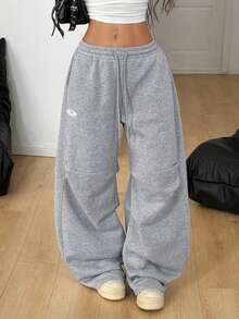 Coolane Women's & Men's Winter Preppy Festival Couple Same Style Vintage Sportswear Embroidered Graphics Plaid Corta Vento Textured Knit Baggy Wide Leg Sweatpants Parachute Scimitar Pants