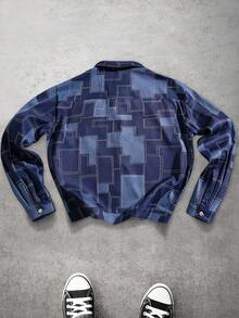 Manfinity EMRG Áo khoác denim rách đa năng thường ngày cho nam, phong cách Ins, Thu/Đông - Màu xanh lam - Xem 2