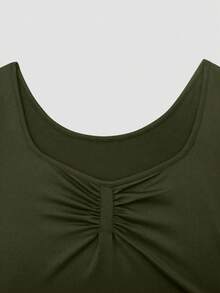 INAWLY Women's Fashionable Solid Color Long Sleeve Bodysuit, Autumn - Dark Green - View 4