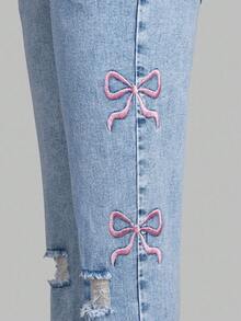 جينز بناتي مراهقات موضة خريف/شتاء 2025 مغسول بلون أزرق فاتح ممزق مع تطريز فراشة، جيوب حقيقية، ساق واسعة متنوعة، خصر عالي، مرن، نحيف، مناسب للارتداء اليومي، المدرسة، التنقل، الحفلات، المنزل، موسم العودة إلى المدرسة، المهرجانات الخريفية