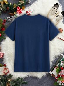 Manfinity Homme Men's Casual Fitted Christmas Gingerbread Man & Snowflake Print T-Shirt Christmas - Navy Blue - View 5