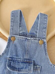 SHEIN Vintaside Kids 嬰兒時尚牛仔吊帶褲與長袖T恤套裝 寶寶復古吊帶褲 男童女童牛仔褲 藍色男童套裝 - 灰色 - 查看 8