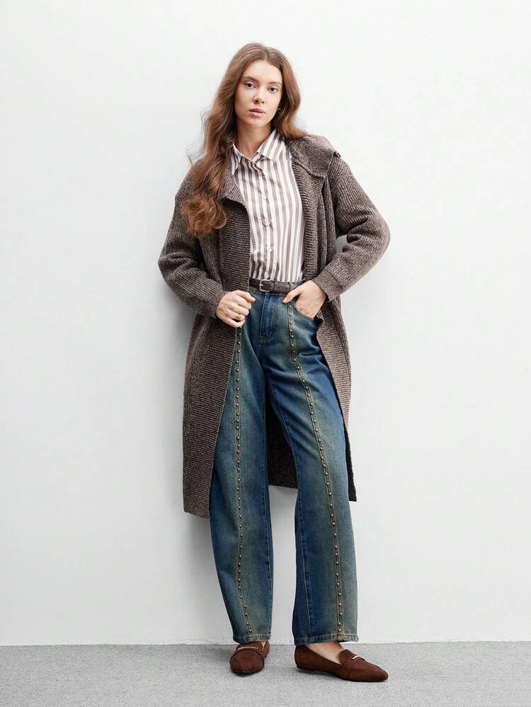 CUCCOO BIZCHIC 女性用ファッショナブルなコーヒーカラーミニマリストメタルバックルフラットローファー、通勤、デート、パーティー、ショッピング、キャンパスなどのシーンに適しています