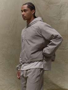 Musero Men Boxy Fit Oversized Long Sleeve Nylon Hooded Jacket Bungee Cord Hidden Placket Fastening Fall SUMMER SPRING - Grey - View 4