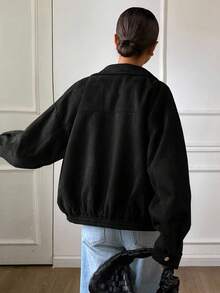 DAZY Loose Casual Brown Short Jacket Coat, Autumn/Winter - Black - View 2