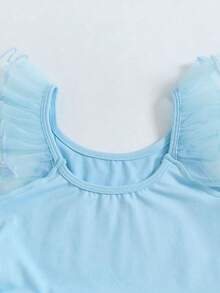 SHEIN Young Girls Ballet Mesh Sleeve Colorblock Net Tutu Ballet Dance Dress - Blue - View 4
