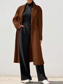 Aveloria Modichic Ladies Lapel Double Breasted Woolen Coat  - Coffee Brown - View 5