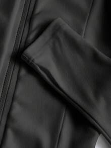 Glimmora Women's Starry Print Black Velvet Thin Jacket, Casual Street Style Zip-Up Sporty Fitted Long Sleeve Coat, Autumn