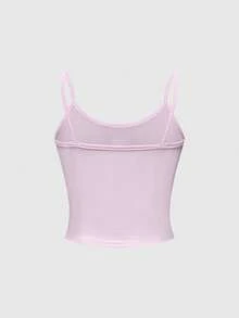 Strawberry Shortcake | ROMWE 女式可爱卡通图案修身吊带背心，夏季 - 粉色 - 查看 3