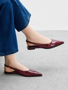 CUCCOO BIZCHIC Bailarinas de punta fina con tira trasera en color burdeos, cómodas y minimalistas, versátiles para ir al trabajo y para el día a día - Burdeos - Ver 3