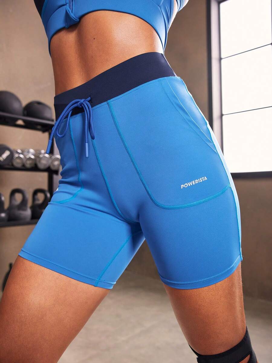 Powerista Women's Letter Print Contrast Color Drawstring Waist Sports Shorts