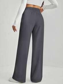 SHEIN Tall Pantalones de chándal de pierna ancha con cordón en la cintura - Gris Oscuro - Ver 2