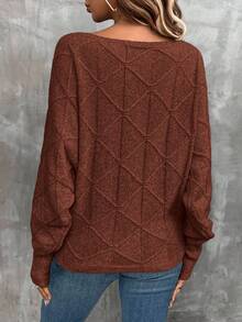 EMERY ROSE Women's Casual Solid Color Crew Neck Pullover Sweater - Rust Brown - View 2