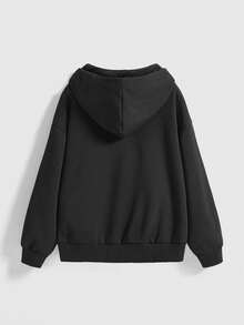 ROMWE Avant Women's Y2K Retro Baddie Unisex Basic Virgin Mary Cross Graphic Thermal Lined Zip-Up Sweatshirt - Black - View 4