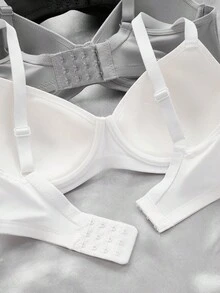 Chillnights 3pcs Women's Solid Color Casual Comfortable Bras & Wireless Bras Set - Multicolor - View 3