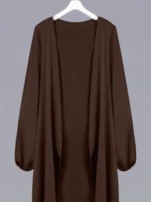 Al Najma 女士纯色灯笼袖阿拉伯风格外套，休闲长袍，适合日常休闲/家居服 - 咖啡棕 - 查看 3