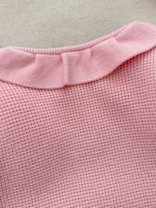 Blossori  Baby Girls' French Elegant Floral Jacquard Ruffle Collar Front Button Knit Cardigan, Baby Girl Pink Sweater, Cardigan For Baby Girl, Baby Girl Sweaters, Baby Girl Knitted Cardigan, Baby Set Autumn Winter Season,Cozy Fall & Winter Styles - Pink - View 4