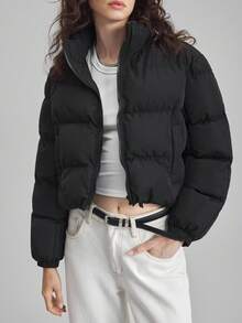 Ontre معطف طويل الأكمام بياقة عالية ذو لون أحادي، تصميم بسيط وعصري للنساء، ملابس كاجوال للمكتب والأعمال، طراز أنيق وهادئ، مناسب للارتداء اليومي والتنقل الحضري، مصنوع من خامات عالية الجودة مناسب للخريف والشتاء