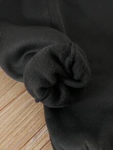 SHEIN 2pcs Baby Boys Cute Letter Embroidered Fluffy Stand Collar Jacket And Elastic Waist Pants Set, Autumn Winter