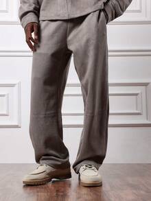 SUMWON Boxy Fit Suede Button Front Shirt And Relaxed Fit Pants Co Ord Set For Casual Comfort Plain - Khaki - View 4