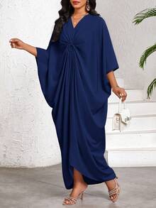 SHEIN Lady 2025 New Women's Casual Loose Batwing Sleeve Dress, Navy Blue, Suitable For Holiday Vacation Wear, Women's Bohemian Style/Bohemian Style/Bohemian Women's Clothing Royal Blue Elegant Dress Women Draped Dress