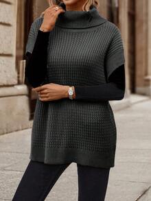 EMERY ROSE Women's Casual Solid Color Turtleneck Knit Vest, Autumn/Winter - Dark Grey - View 6