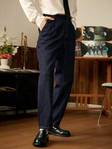 RivetRise Quần jeans ống đứng xếp ly cổ điển, dáng ôm, thường ngày dành cho nam, mùa thu - Màu xanh lam - Xem 5