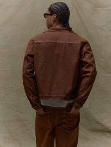 Musero Boxy Fit Long Sleeve Denim Contrast Stitch Button Through Jacket Fall Autumn Winter