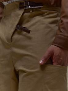 Musero Men Asymmetric Construction Front Oversized Ballon Fit Leather Adjustable Straps Fall SUMMER SPRING - Khaki - View 6