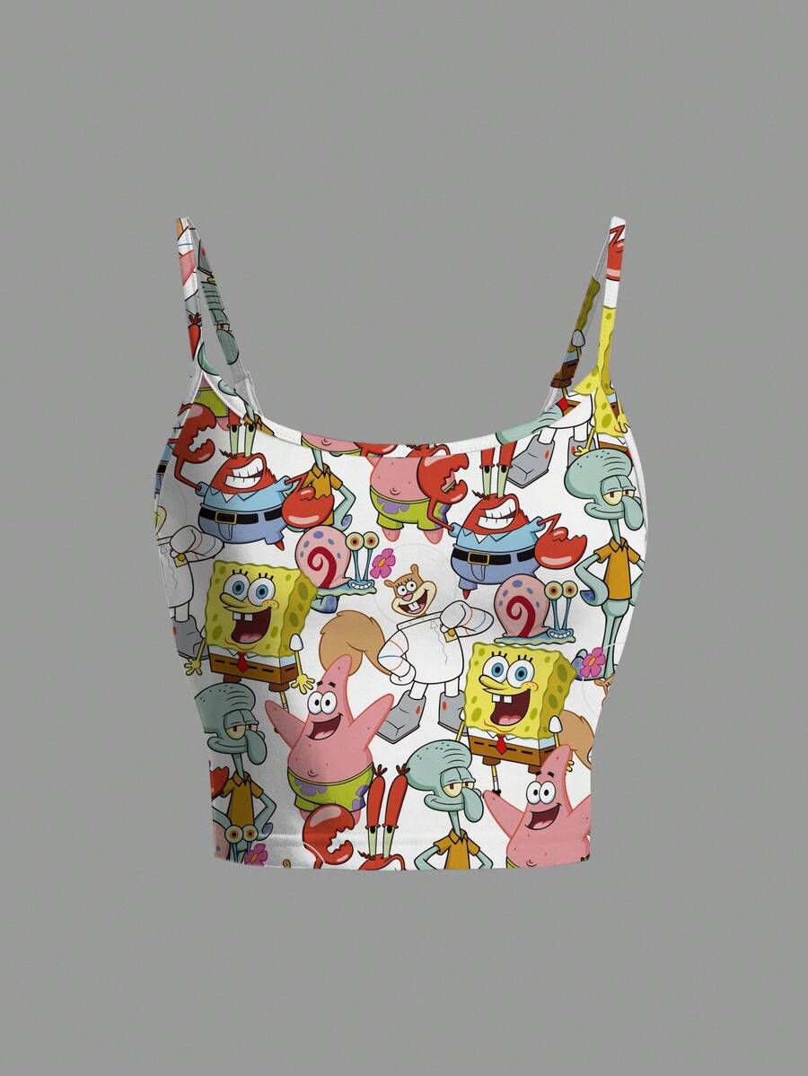 SpongeBob SquarePants | SHEIN Women's Casual Daily All-Match Camisole Top, Summer - White - View 1