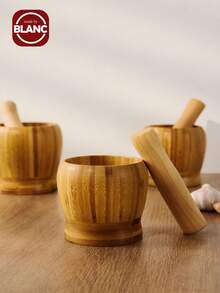 1入組木製搗蒜器廚房用簡易竹製大蒜壓力罐 - 棕色 - 查看 1
