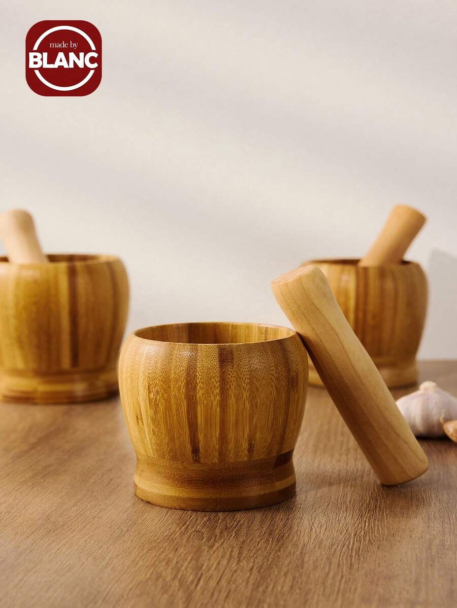 1入組木製搗蒜器廚房用簡易竹製大蒜壓力罐 - 棕色 - 查看 1