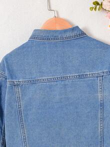 Sparklyn Tween Girls' Fashionable & Cute Cartoon Animal & Floral Print Washed Denim Jacket Fall Winter - Light Wash - View 6