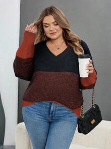 SHEIN CURVE+ 大码拼布套头衫，秋冬款黑灰白配色/秋冬款 - 彩色 - 查看 6