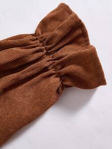 Women's Casual Solid Color Hollow Bow Decor Mid-Length Dress, Autumn Long Sleeve Brown Dress - Brown - View 7