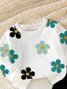 SHEIN Playful Pals 2 件套女婴休闲可爱全身花卉印花圆领运动衫和紧身裤套装，可爱甜美，适合日常和户外穿着，秋冬季 - 彩色 - 查看 6