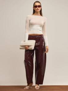 MUSERA Áo dài tay dệt kim xuyên thấu tương phản, thanh lịch, dễ thương, gợi cảm, thích hợp cho mùa đông, buổi tối. - Màu Khaki - Xem 5