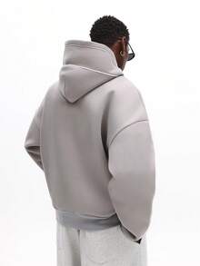 SUMWON 套头连帽衫，配有撞色滚边细节和中央口袋，适合休闲街头服饰 - 灰色 - 查看 2