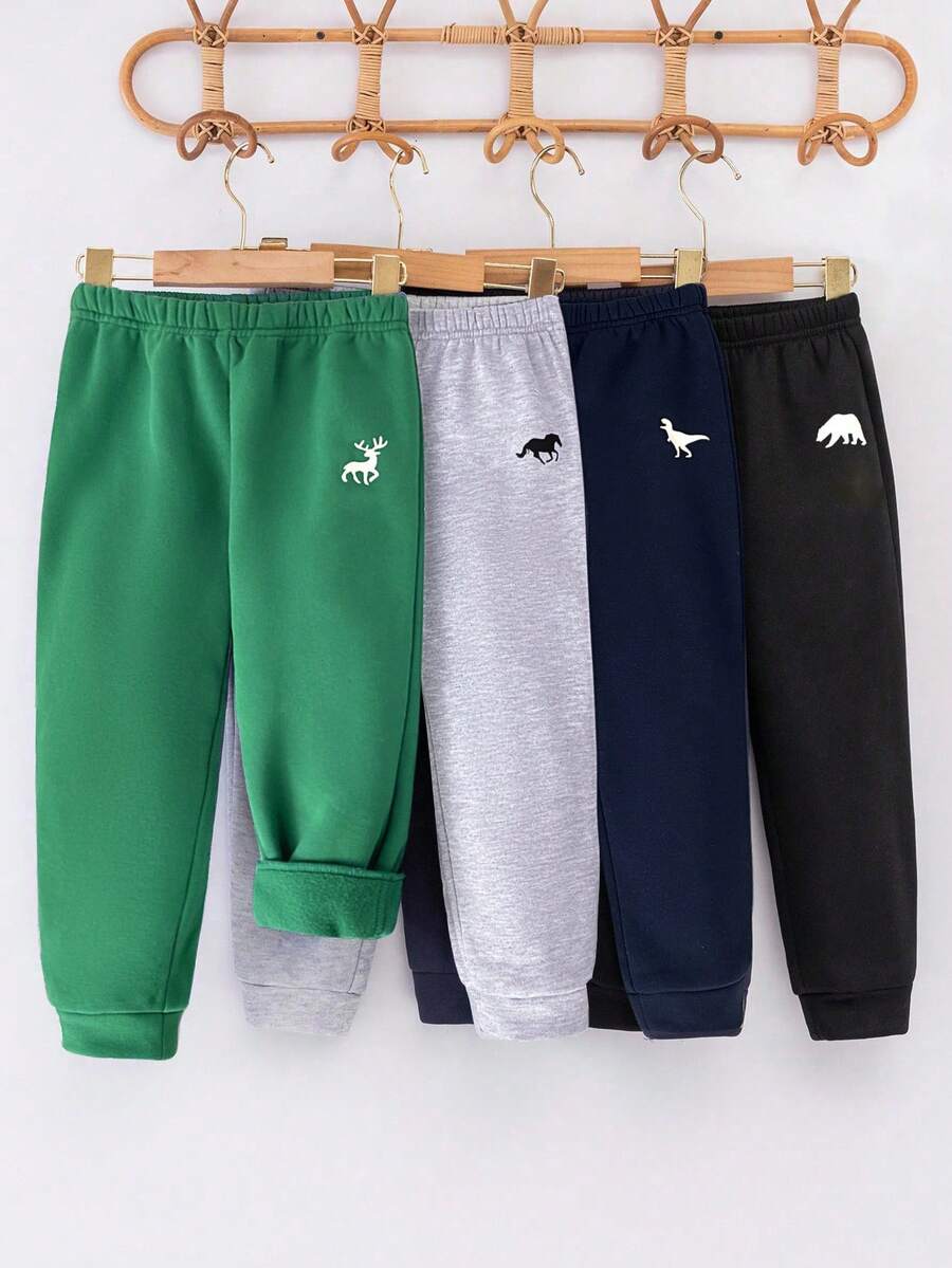 SHEIN 4 pezzi Pantaloni casual, carini e divertenti con stampa di auto per ragazzi, in confezione multipla, colori assortiti, adatti per uso quotidiano, vacanze, ritorno a scuola, asilo, adatti per autunno e inverno