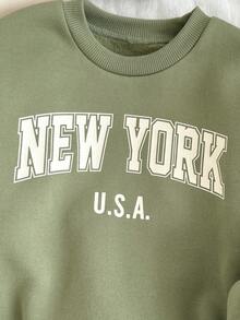 Loomiva 3pcs/Set Boys' Letter Graphic Soft Knit Crew Neck Long Sleeve Pullover Sweatshirt Autumn Winter Clothes For Girls - Multicolor - View 2