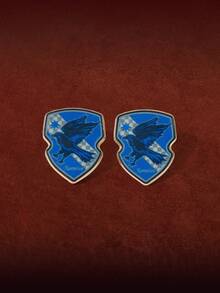 HARRY POTTER X SHEIN 1 Pair Fashion Eagle Badge Stud Earrings - Blue - View 1