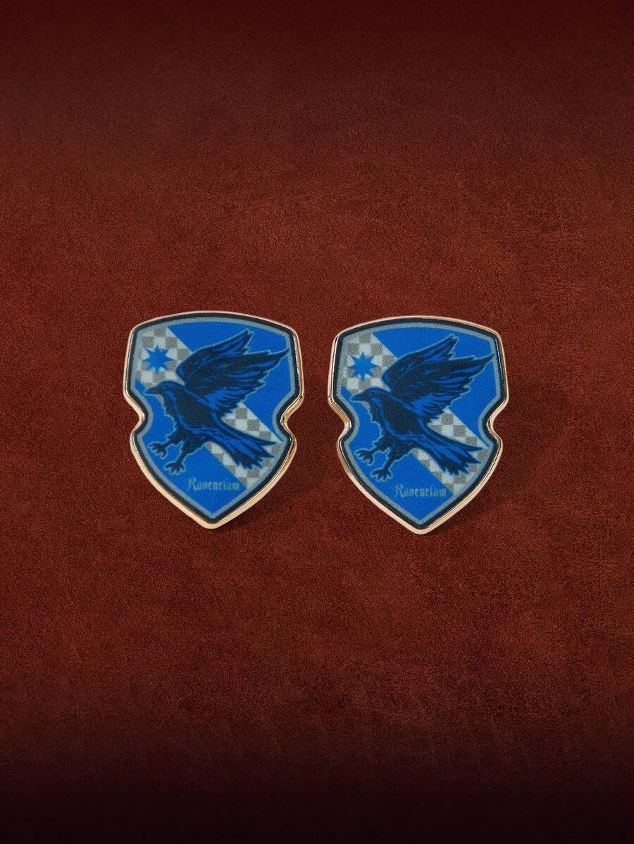 HARRY POTTER X SHEIN 1 Pair Fashion Eagle Badge Stud Earrings - Blue - View 1
