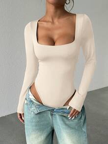 StreetHx 女士长袖紧身衣，棕色，修身剪裁，简约百搭，通勤适用