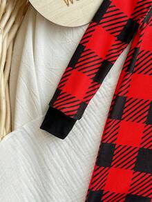 男婴可爱红色格子针织长袖连体衣 - 紅色 - 查看 4